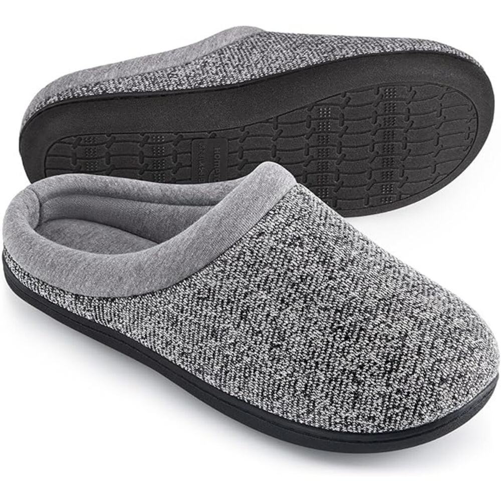 New HomeTop Womens Size 5/6 Gray Black Knit Memory Foam Comfort House Slippers